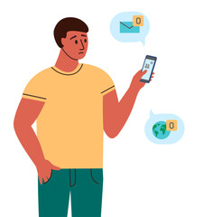 Unhappy person left alone. Character suffering from solitude. Communication problem and self-isolation.