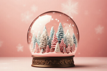 Fototapeta na wymiar Christmas tree in a glass ball with snowflakes. xmas background.