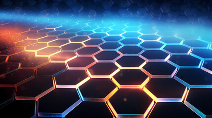 futuristic abstract background in hexagon pattern with glowing lights, wallpaper, sci-fi image