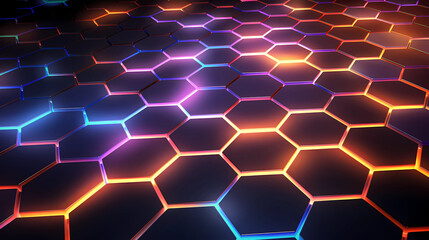 futuristic abstract background in hexagon pattern with glowing lights, wallpaper, sci-fi image