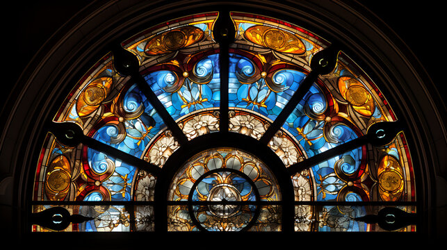 cornerstone of ancient building glowing stained glass window