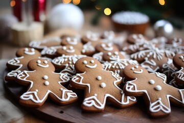 christmas gingerbread cookies closeup at xmas dinner
