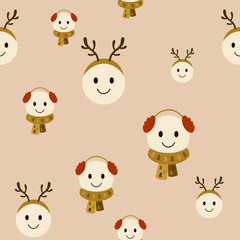 Retro Christmas smiley seamless pattern. Christmas digital paper