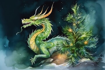 Fototapeta premium green dragon, symbol of 2024