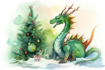 Fototapeta premium green dragon, symbol of 2024