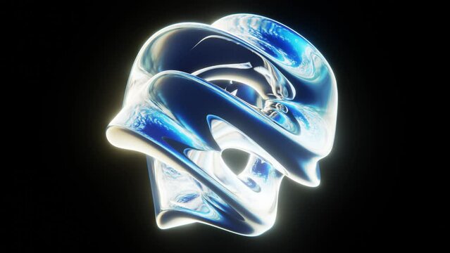 Abstract animation of liquid 3D chrome metallic cube box figure bending swirl 4K 30 fps object motion design seamless loop video