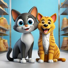 Fototapeta premium Happy cat and dog posing in a pet shop