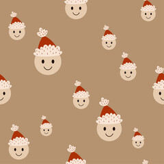 Retro Christmas smiley seamless pattern. Christmas digital paper