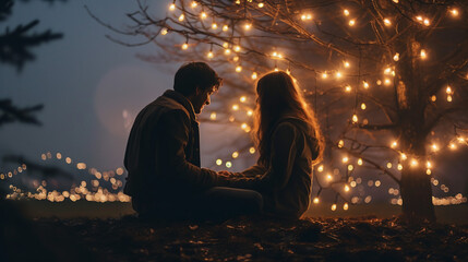 Fototapeta premium a happy couple standing in front of a christmas tree