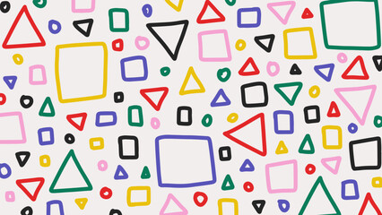 Colorful memphis vector pattern with hand drawn geometric elements. Abstract childish background in doodle style. Retro vintage 80s or 90s fashion style
