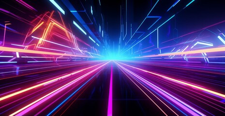 futuristic light rush, vibrant streaks creating an ethereal tunnel of glowing beams and abstract beauty.