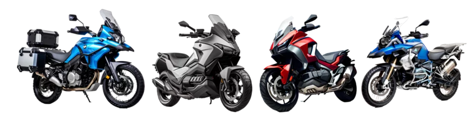 Foto op Canvas Collection of touring motorcycles on transparent background PNG. Motorcycle touring concept. © I LOVE PNG