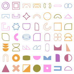 Hand-Drawn Brutalist Doodle Shapes, Cool Geometric Forms. Bauhaus Minimalist Graphic Design Elements. Trendy Y2K Vector Signs.