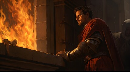 Fototapeta premium person in the fireplace