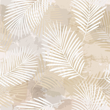 Palm Leaves Pattern. Watercolor Palm leaves seamless vector background, brown jungle print textured