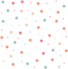 Cute stars seamless pattern, vector, baby confetti falling on white. flying stars glitter vector backdrop.