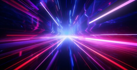 Fototapeta premium futuristic light rush, vibrant streaks creating an ethereal tunnel of glowing beams and abstract beauty.