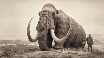 Black and white photo of an old mammoth - obrazy, fototapety, plakaty