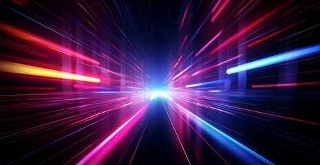 futuristic light rush, vibrant streaks creating an ethereal tunnel of glowing beams and abstract beauty.
