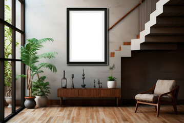 Mockup of a painting or poster on the wall in a classic modern living room
