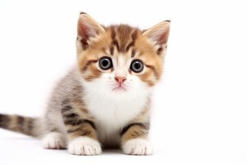 Cute kawaii cat with big eyes, single, white background. AI generated