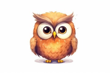 Cute kawaii owl with big round eyes, single, white background. AI generated