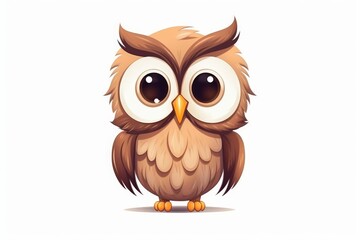Cute kawaii owl with big round eyes, single, white background. AI generated
