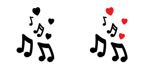 Musical notes stave and love, heart symbol icon for staff and music note theme Transparent background wave Piano, jazz sound notes Fun vector key sign Classic clef Doodle quaver G melody on paper
