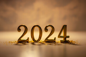 New Year holiday background. Golden numbers 2024.