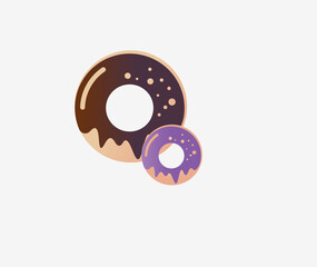 Obraz premium Donut vector set isolated on a green background. Donut collection. Sweet sugar icing donuts. break time with white chocolate, strawberry and chocolate donuts top view.