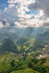 Aerial view of rice field or rice terraces , Sapa, Vietnam. Y Linh Ho village, Ta Van valley