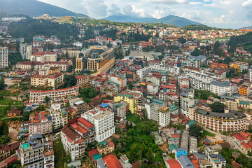 Aerial view of Sapa town center, Lao Cai , Vietnam