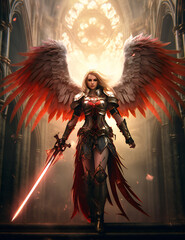 RPG DND fantasy character for Dungeons and Dragons, Roleplay, Avatar, blood angel, goddess, Archangel, female angel, Angel,  - obrazy, fototapety, plakaty