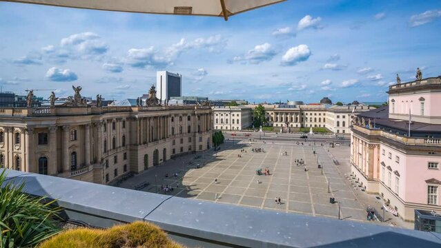 Time lapse of Bebelplatz, Berliner Dom and Berliner Fernsehturm from Rooftop Terrace at Hotel de Rome, Berlin
