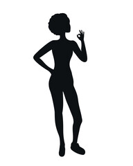 Female silhouette with okay sign. Vector illustration