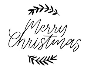 merry christmas hand lettering with laurel
