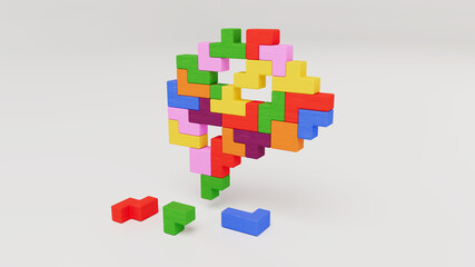 Brain shape made out of bricks with block on the floor, mental health concept