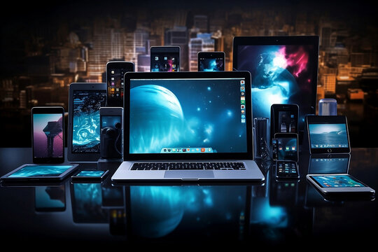 Digital Workplace Essentials: Striking images of technology and business gadgets, including laptops, smartphones, and tablets, showcasing the modern tools that power productivity and innovation.