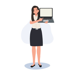 Thai University Student in Uniform Presents with Laptop