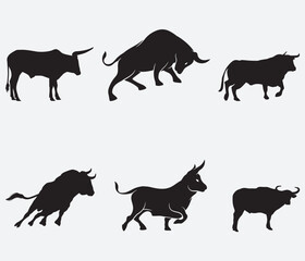A series of bull cattle animal silhouettes