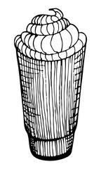 Drink dishes glass of coffee. Line art hand drawn illustration. Black vector sketch isolated on transparent background.	