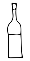 Drink dishes outline bottle. Line art hand drawn illustration. Black vector sketch isolated on transparent background.