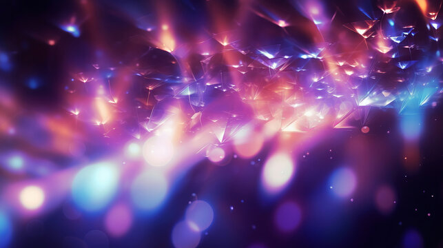 Purple Glitter Glow Particle Bokeh Background. Festive Celebration Wallpaper Concept