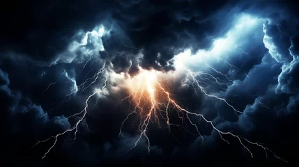 Foto op Canvas Strike of lightning on dark, futuristic light background. © BK_graphic