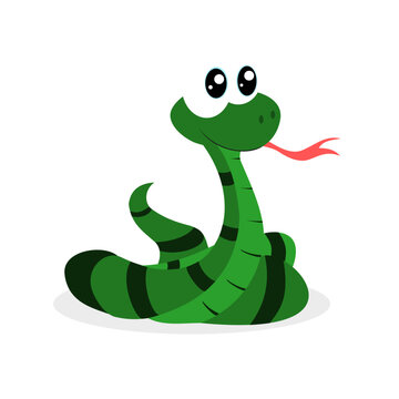 Green cartoon snake on white background.illustration.Vector