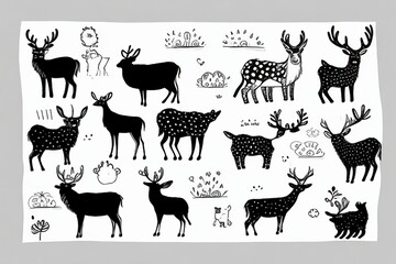 Children doodle art on white paper animals vector Generative AI