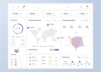 UI UX Infographic dashboard. UI design with graphs, charts and diagrams. Web interface template