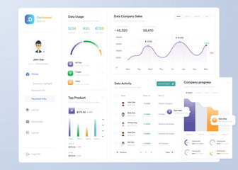 UI UX Infographic dashboard. UI design with graphs, charts and diagrams. Web interface template