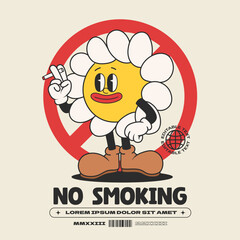 daisy flower groovy character 90s design illustration with slogan, retro cartoon character
