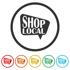 Shop local sign. Set icons in color circle buttons